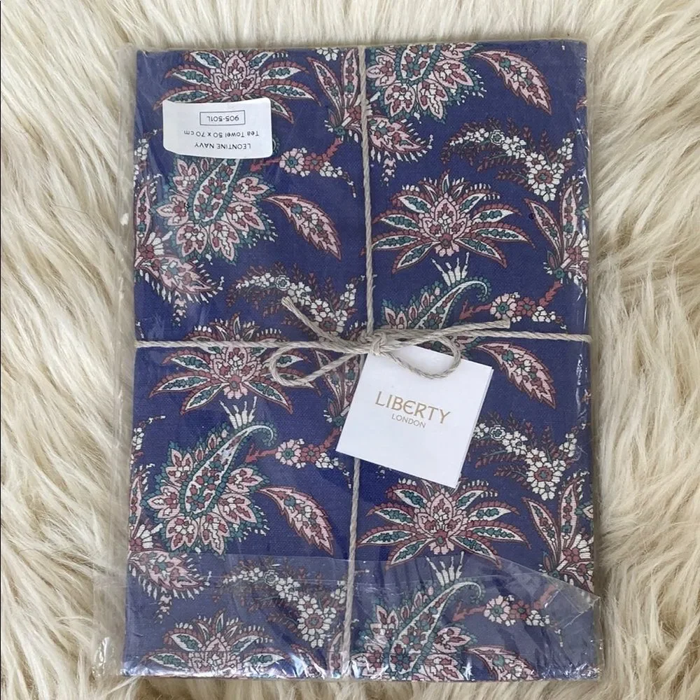 NEW Liberty London Klein Blue Floral Linen Tea Towel 19.5